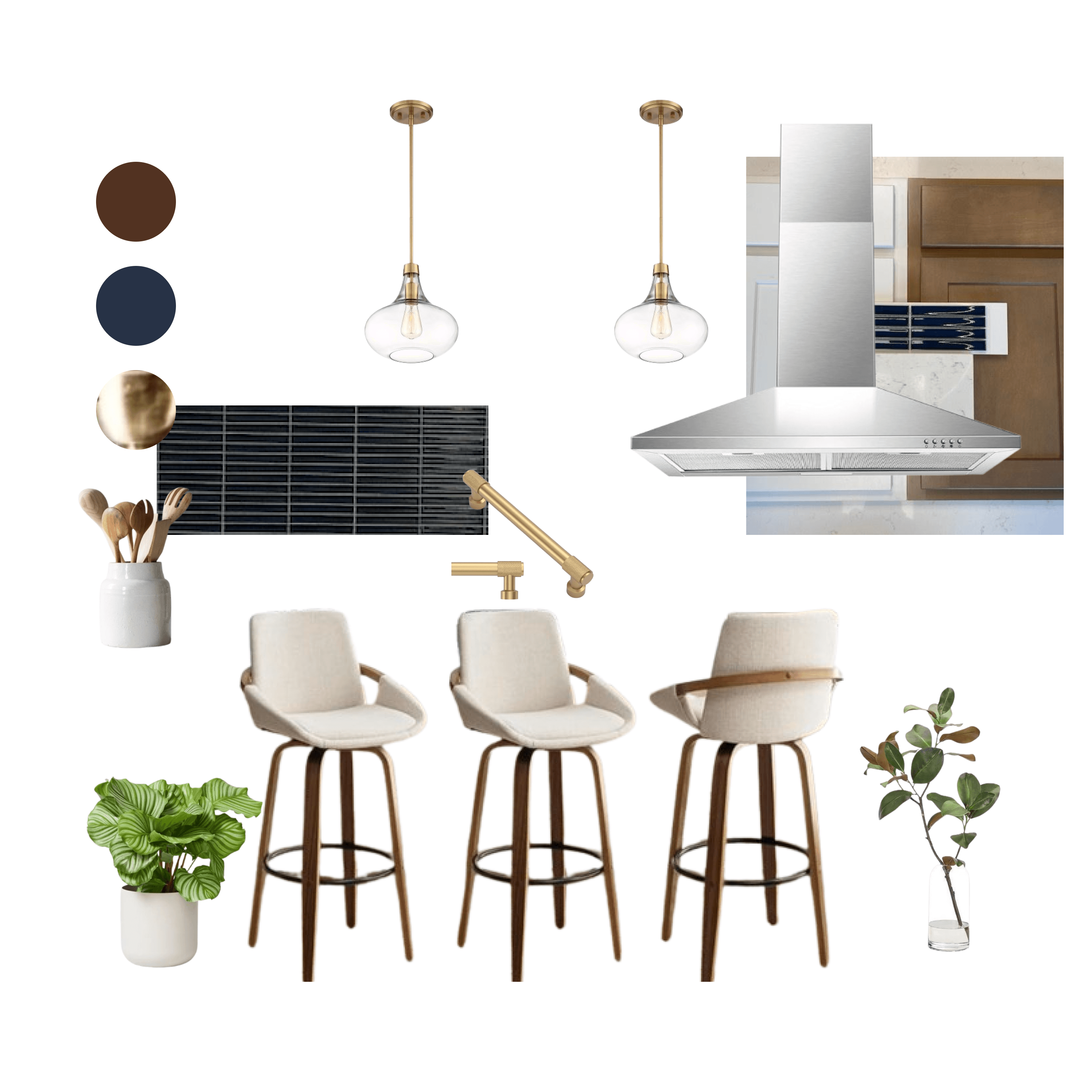 Navy Tile, Warm Wood & Brass